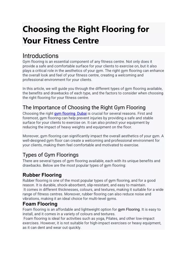 choosing the right flooring for your fitness