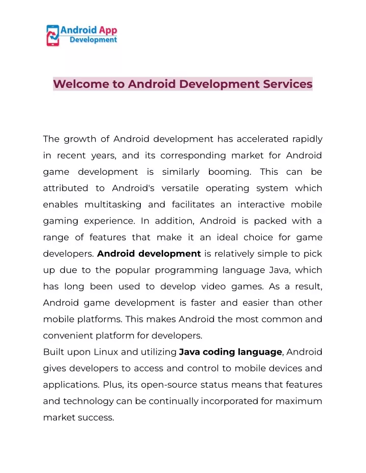 welcome to android development services