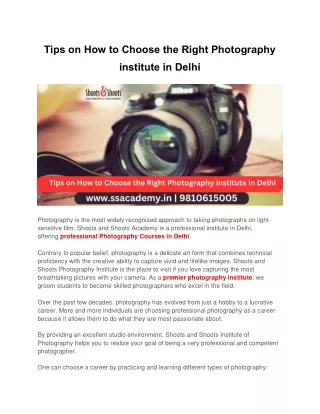Tips on How to Choose the Right Photography institute in Delhi