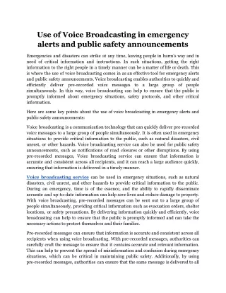 use of voice broadcasting in emergency alerts
