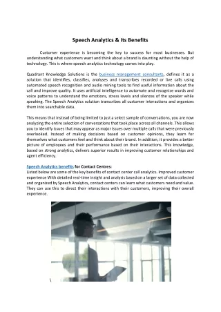 speech analytics its benefits