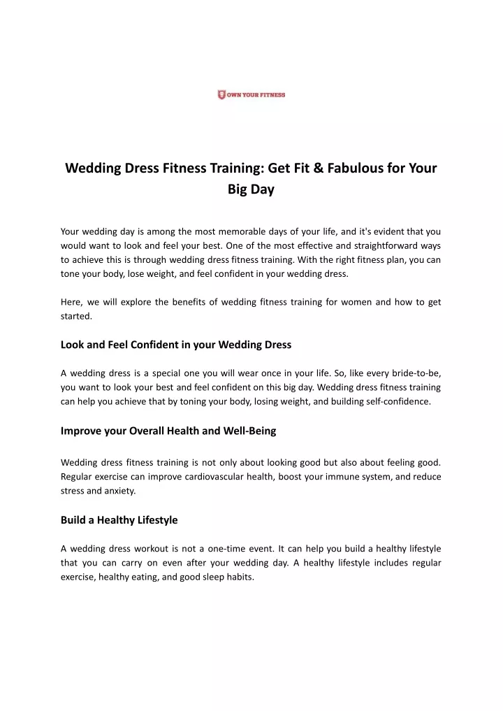 wedding dress fitness training get fit fabulous