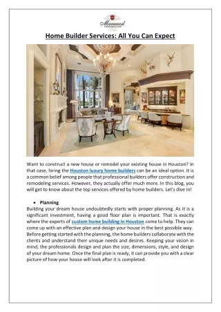 home builder services all you can expect