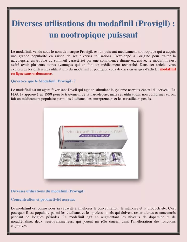 diverses utilisations du modafinil provigil