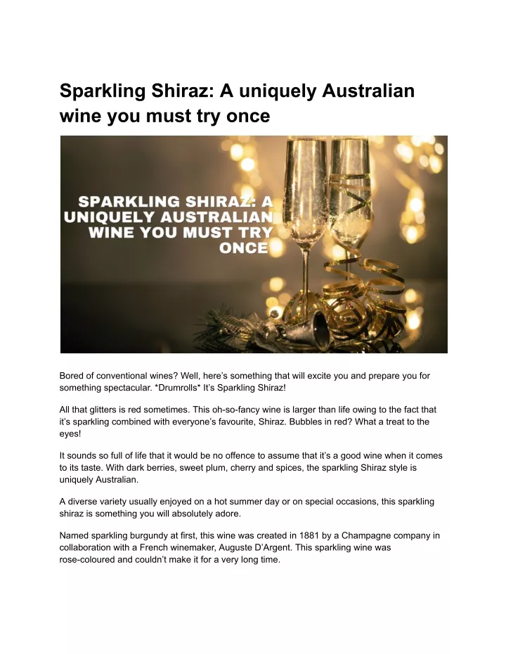sparkling shiraz a uniquely australian wine