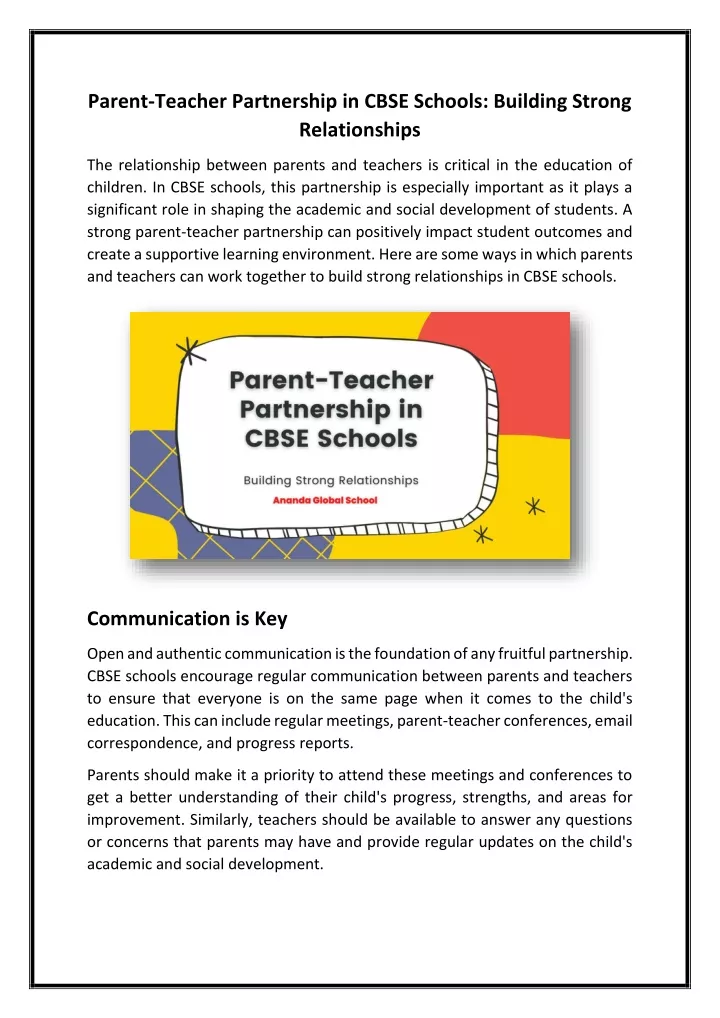 parent teacher partnership in cbse schools