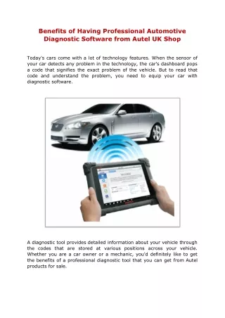 Benefits of Having Professional Automotive Diagnostic Software from Autel UK Shop