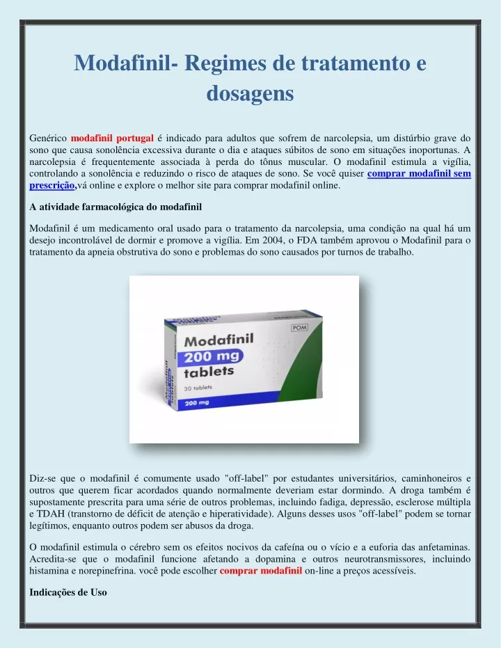 modafinil regimes de tratamento e dosagens