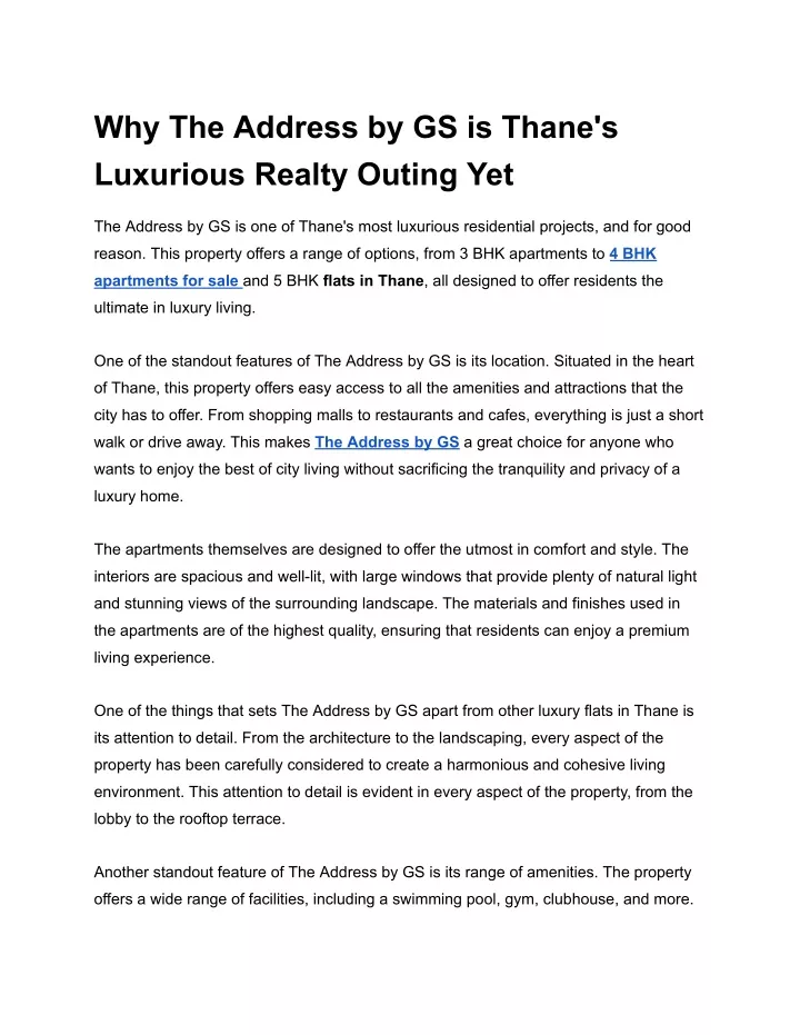 why the address by gs is thane s luxurious realty