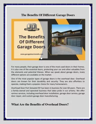 The Benefits Of Different Garage Doors