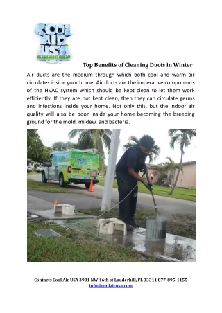 Top Benefits of Cleaning Ducts in Winter