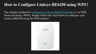 how to configure linksys re6250 using wps