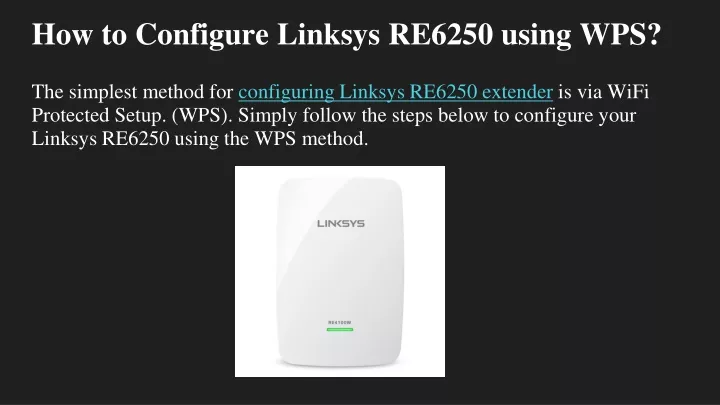 how to configure linksys re6250 using wps