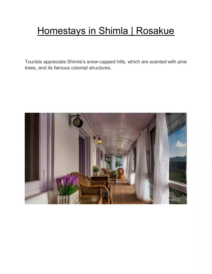 homestays in shimla rosakue