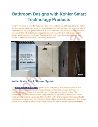 Bathroom Designs with Kohler Smart Technology Products - Kohler Nepal