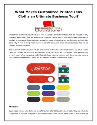 What Makes Customized Printed Lens Cloths an Ultimate Business Tool