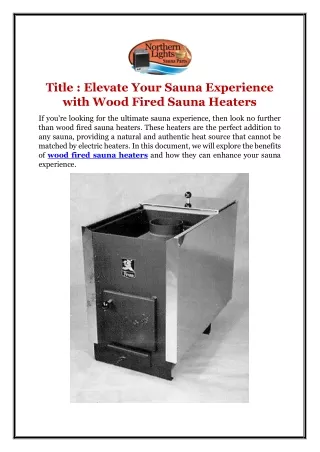 Elevate Your Sauna Experience with Wood Fired Sauna Heaters