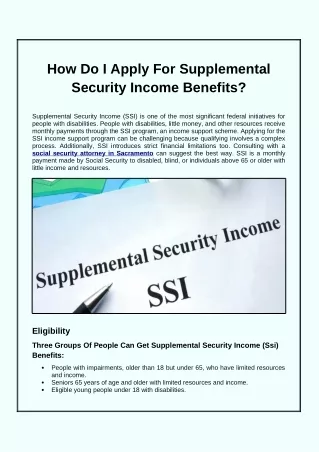 How Do I Apply For Supplemental Security Income Benefits?