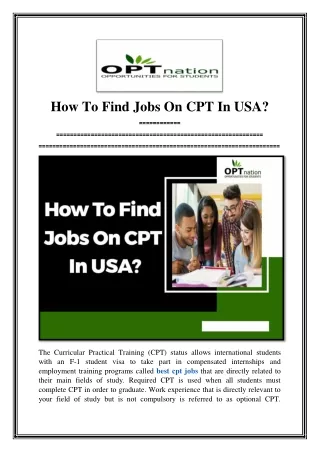 How to Find Jobs on CPT in USA
