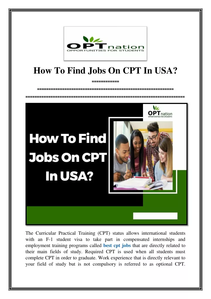 how to find jobs on cpt in usa