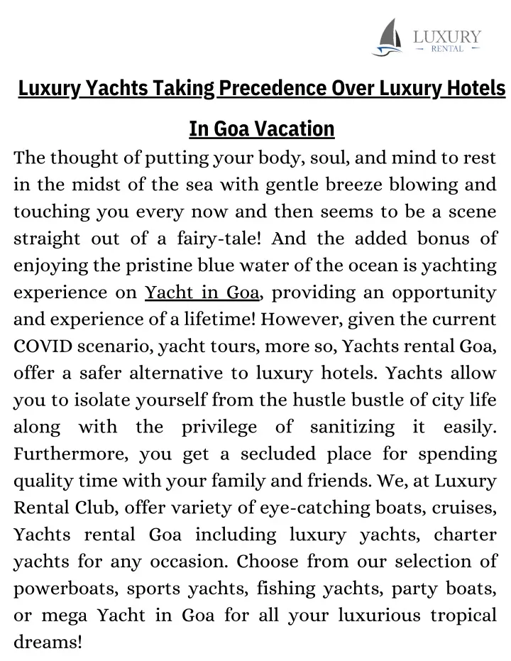 luxury yachts taking precedence over luxury hotels