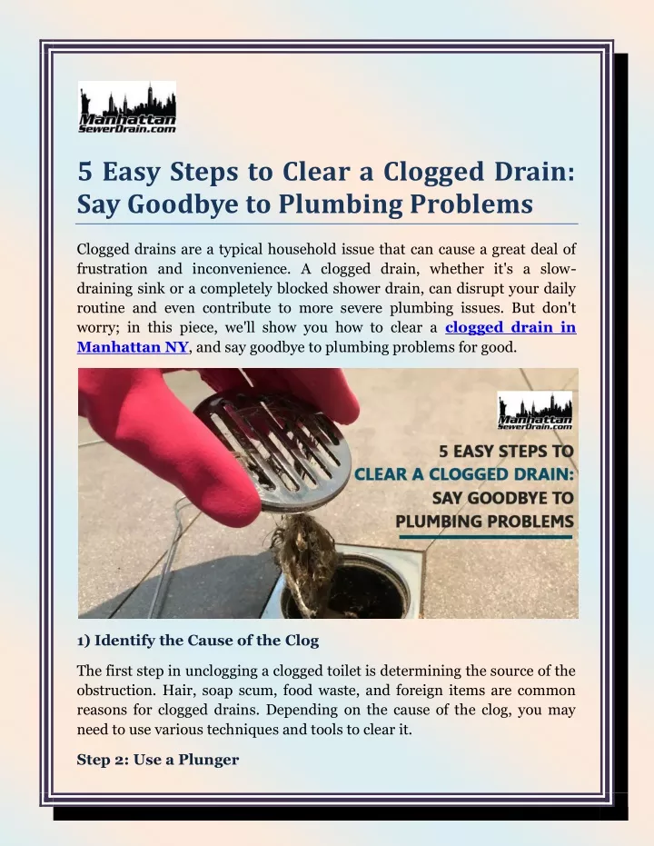 5 easy steps to clear a clogged drain say goodbye