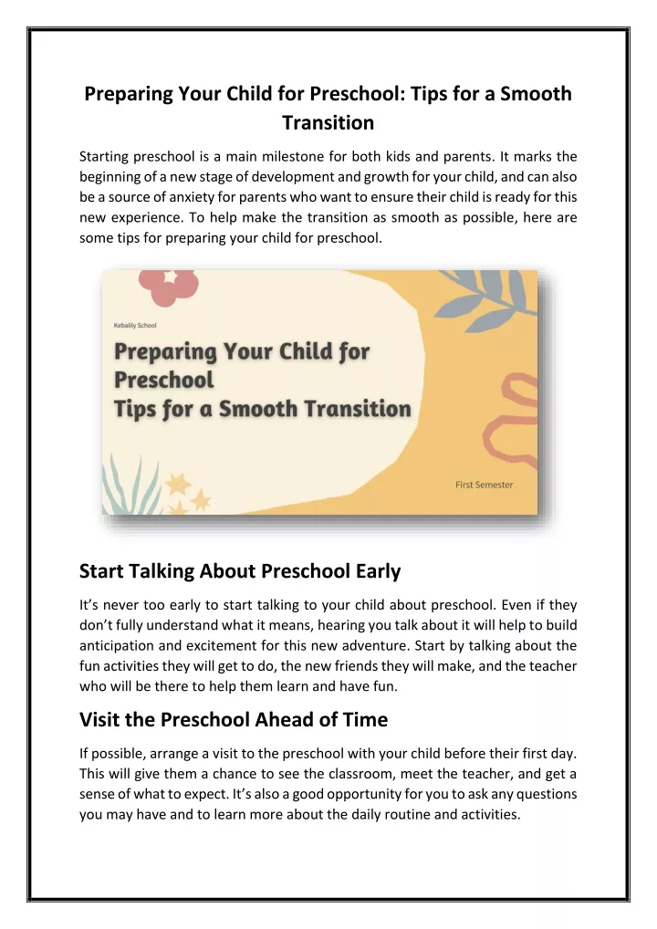 preparing your child for preschool tips