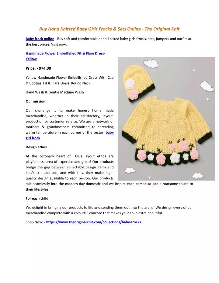 buy hand knitted baby girls frocks sets online