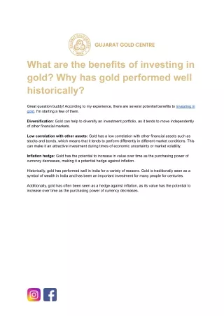 What are the benefits of investing in Gold?