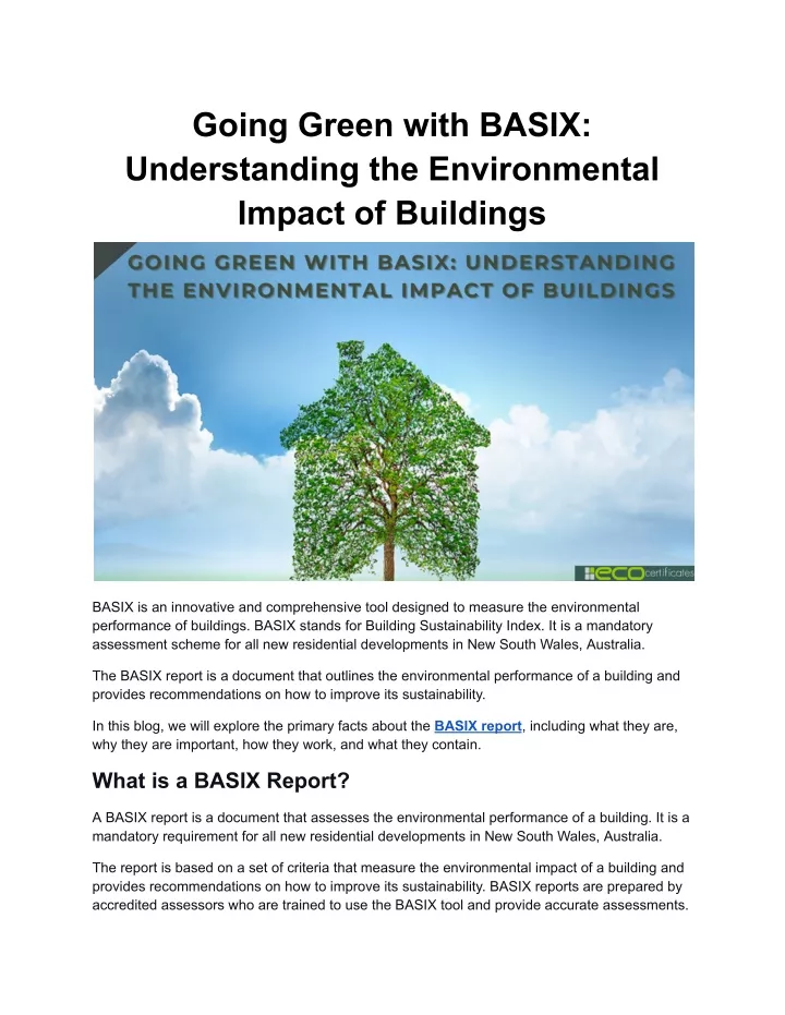 going green with basix understanding