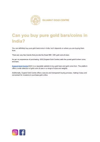 Can you buy pure gold bars/coins in India?