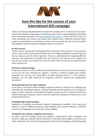 Sure-fire Tips for the Success of Your International SEO Campaign
