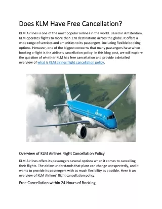 Does KLM Have Free Cancellation