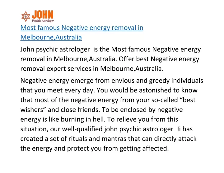 most famous negative energy removal in melbourne