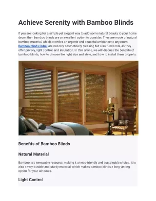 Achieve Serenity with Bamboo Blinds
