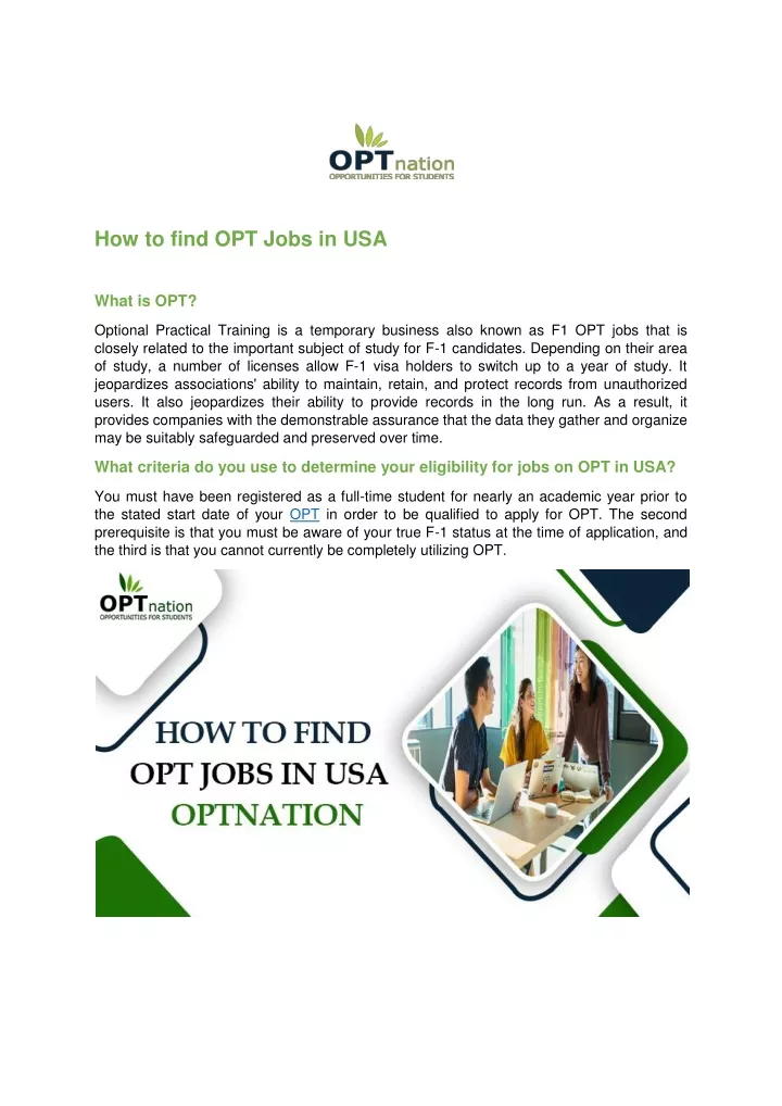 how to find opt jobs in usa