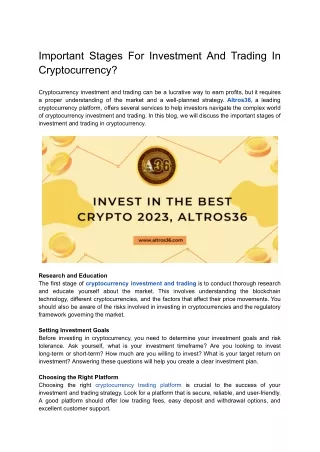 Important Stages For Investment And Trading In Cryptocurrency