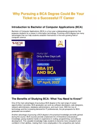 Why Pursuing a BCA Degree Could Be Your Ticket to a Successful IT Career
