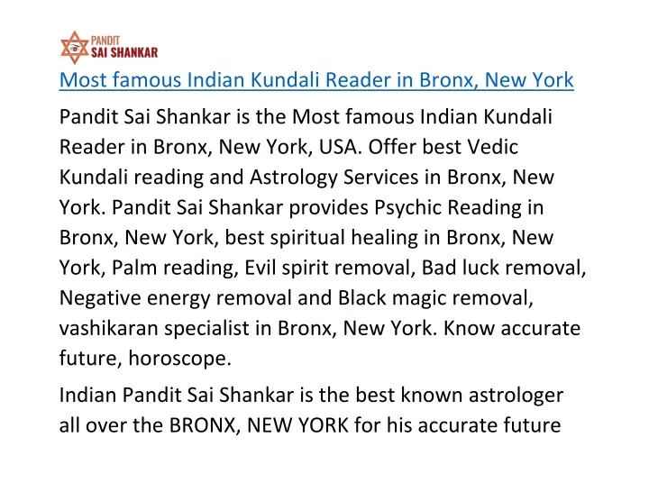 most famous indian kundali reader in bronx