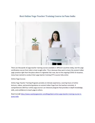Best Online Yoga Teacher Training Course in Pune India