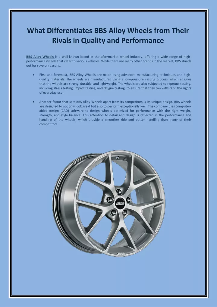 what differentiates bbs alloy wheels from their