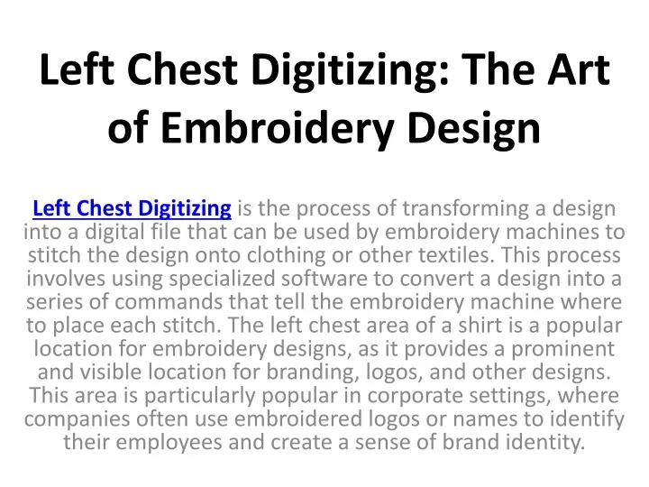 left chest digitizing the art of embroidery design