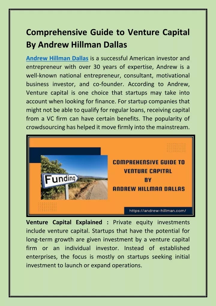 comprehensive guide to venture capital by andrew