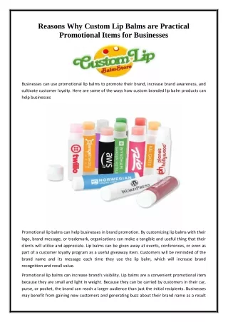 Reasons Why Custom Lip Balms are Practical Promotional Items for Businesses