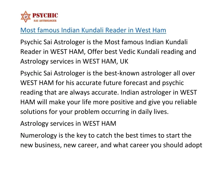 most famous indian kundali reader in west ham