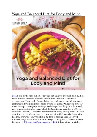 Yoga and Balanced Diet for Body and Mind