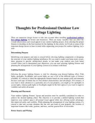Thoughts for Professional Outdoor Low Voltage Lighting