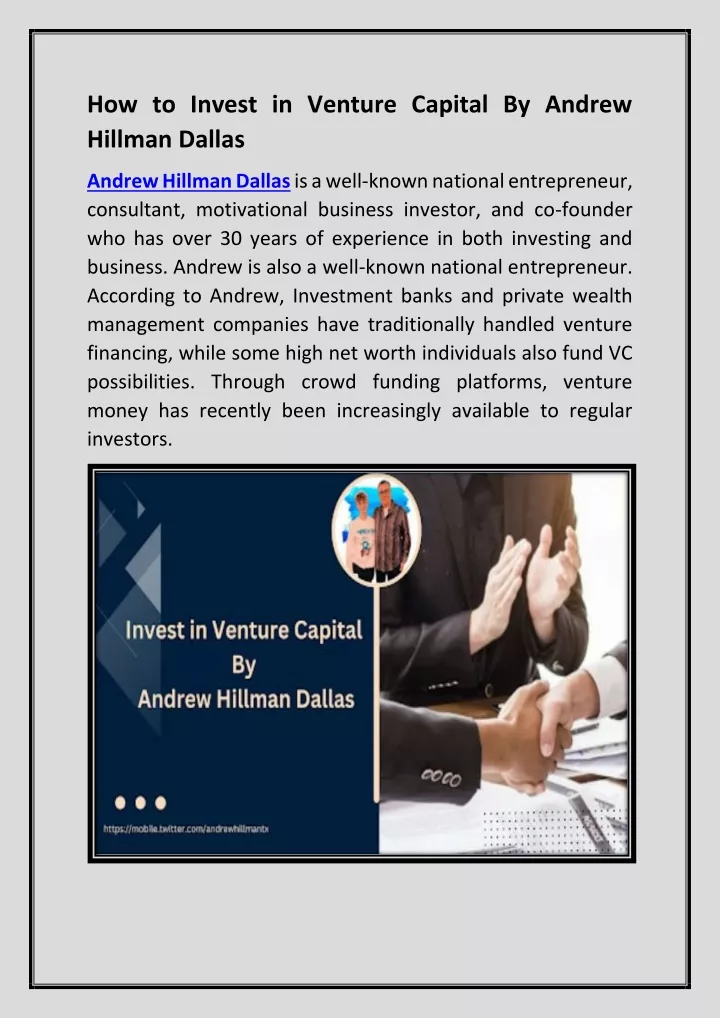 how to invest in venture capital by andrew