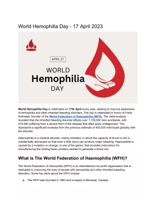World Hemophilia Day 17 April