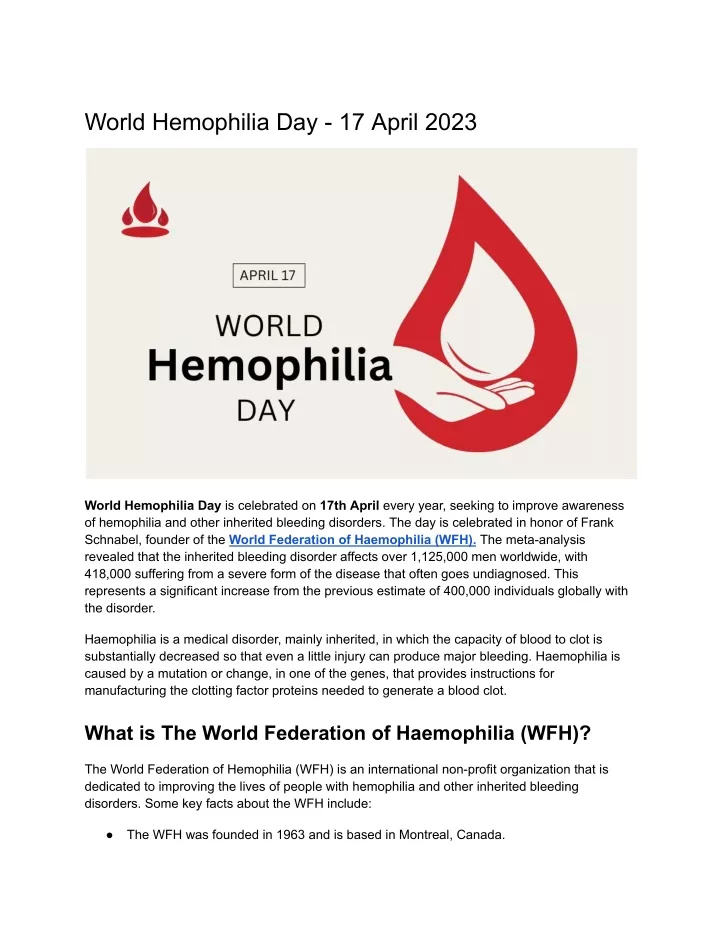 world hemophilia day 17 april 2023